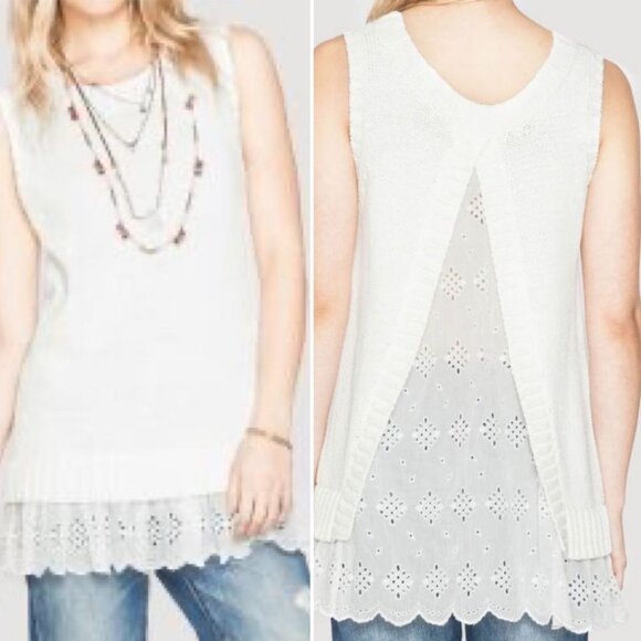 Johnny Was Lace Back Antique White Silk Sweater Layered Size Small Knit Top Boho - Picture 1 of 7